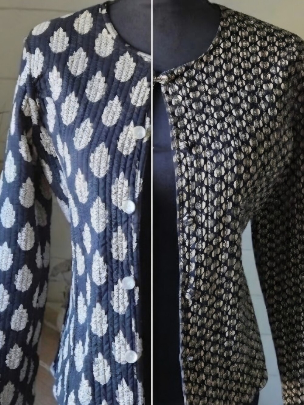 Kantha Jacket ARCHIVE Vintage Reversible Quilted Block Print Tang Frog Closure